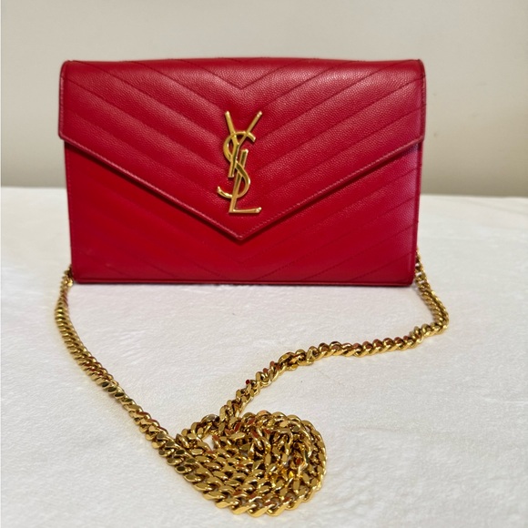 🩷Sold🩷 Yves Saint Laurent Red Cassandra Envelope Grain De Poudre - Picture 1 of 15